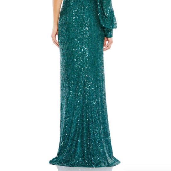 MAC DUGGAL 26730 SEQUINED ONE SHOULDER TEAL CUTOUT SIDES THIGH SLIT GOWN sz 4 - Picture 5 of 5